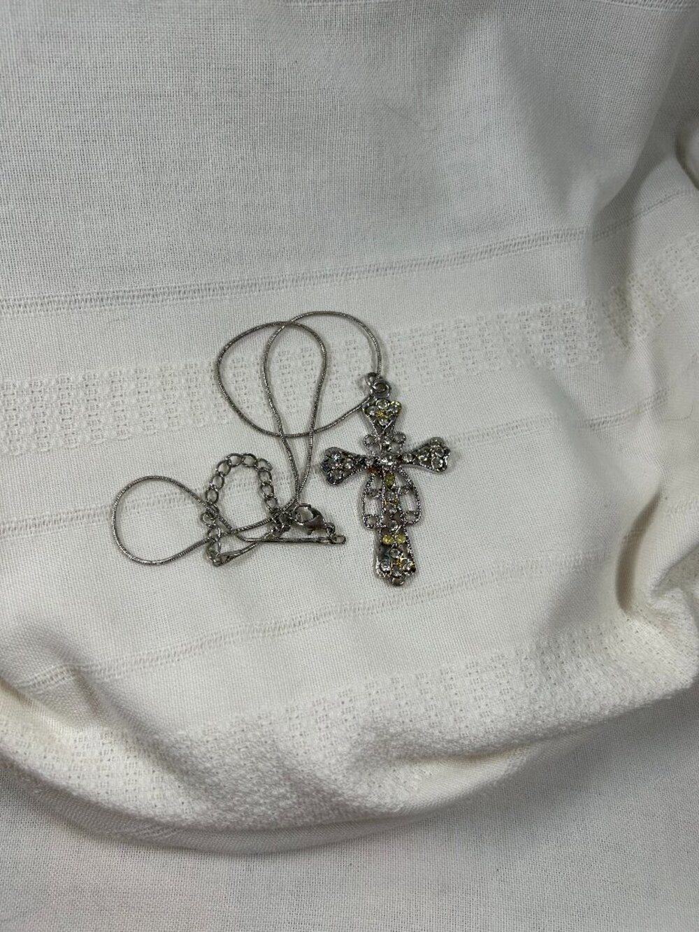 Clear Crystal Cross Pendant with Chain - NWOT